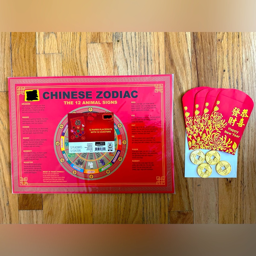 Chinese Zodiac Paper Placemats & Coasters & Gold Coins
